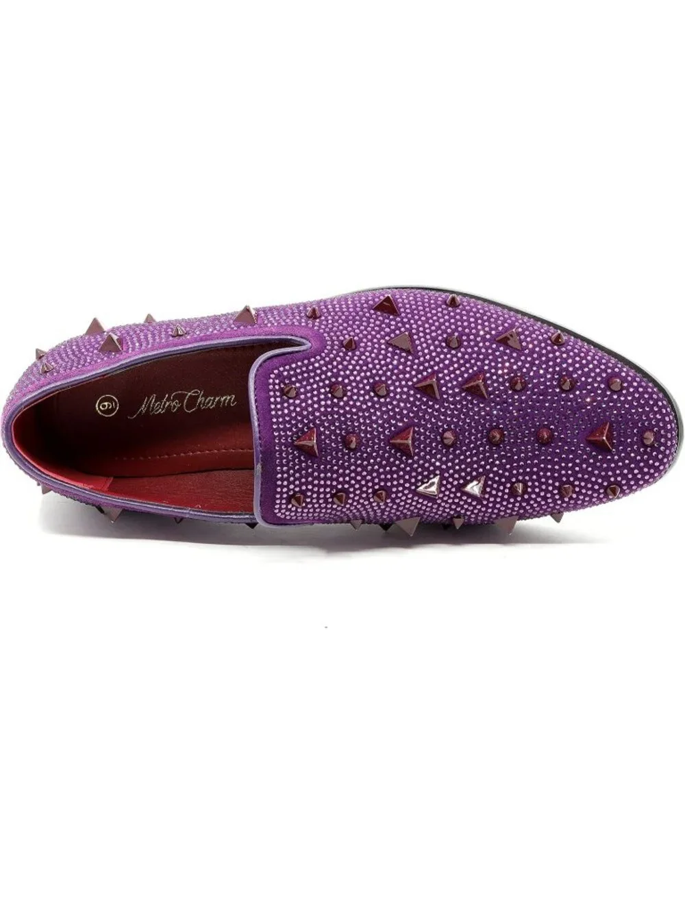 Matrocharm Men's Purple Rubber Vintage Spike Rhinestone Loafer Slip On Shoes
